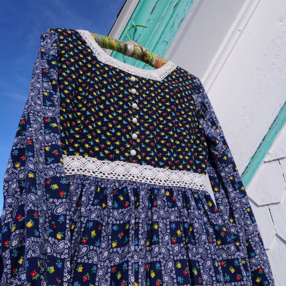 Great vintage 70s calico‎ print maxi peasant dress - Picture 5 of 8